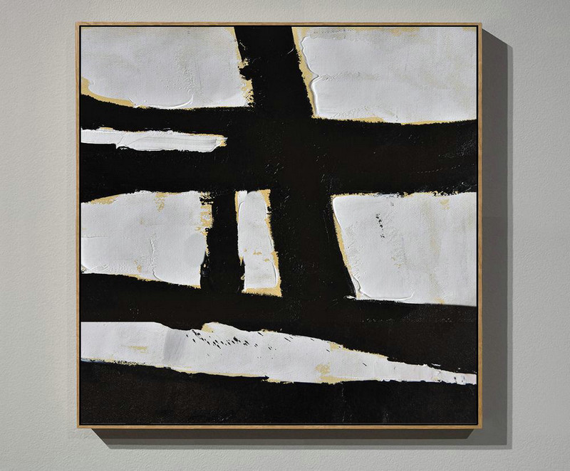 Large Modern Abstract Painting,Handmade Minimal Art Palette Knife Canvas Painting, Black White Beige - Acrylic Painting Large Wall Art